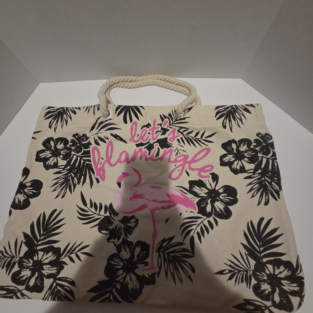 Flamingo Print Tote Bag - Black and Cream